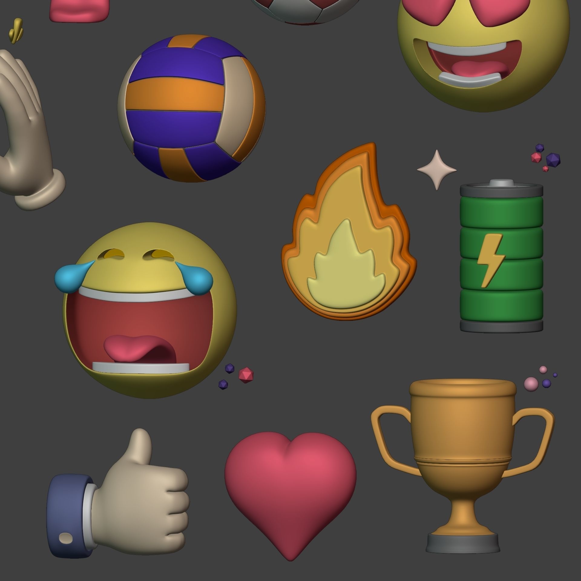 Cartoon Icons Pack - Hand - Smartphone - Smiley Emoji - Game Low-poly 3D model_15