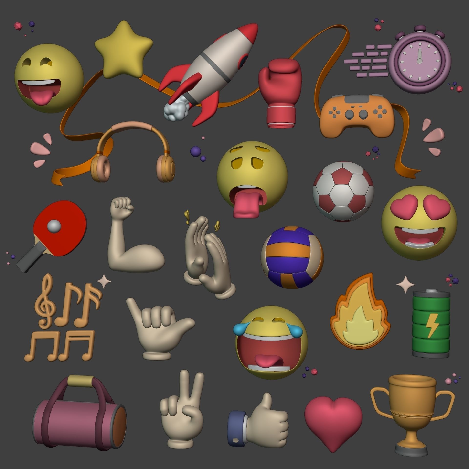 Cartoon Icons Pack - Hand - Smartphone - Smiley Emoji - Game Low-poly 3D model_1