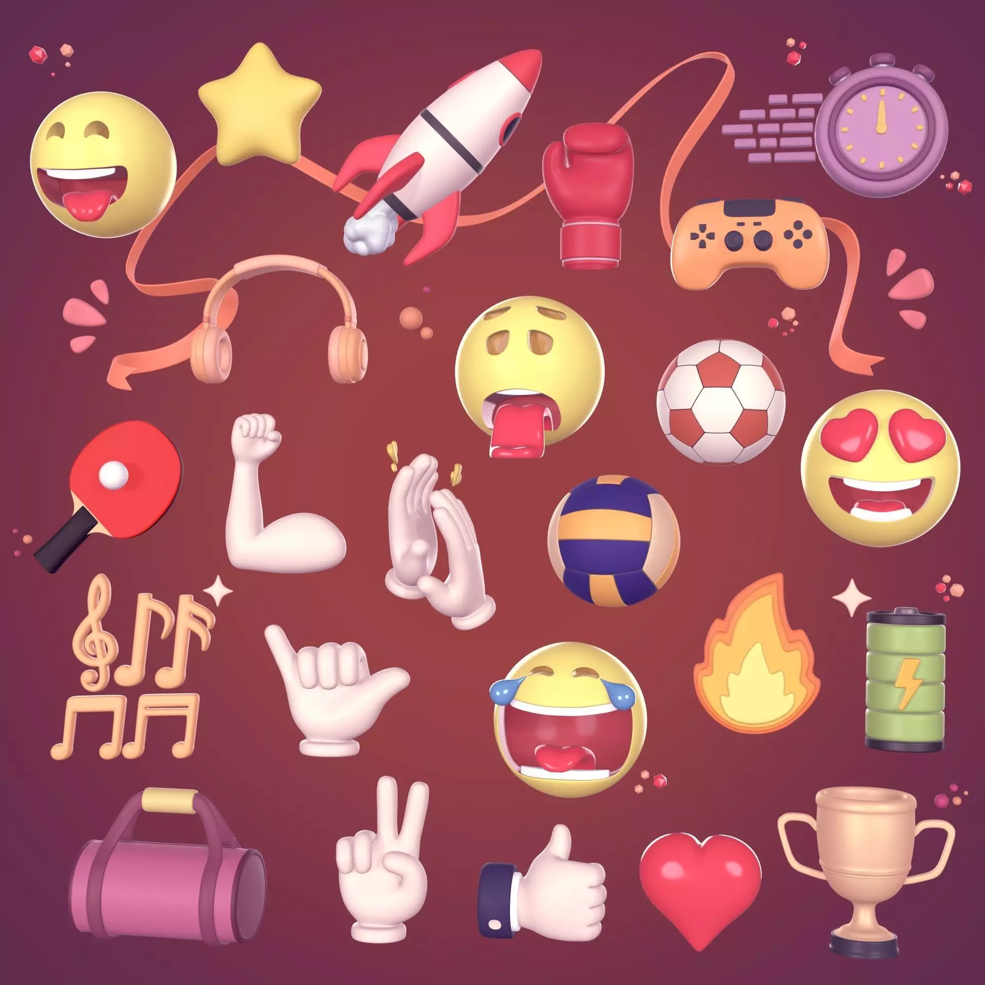 Cartoon Icons Pack - Hand - Smartphone - Smiley Emoji - Game Low-poly 3D model_0