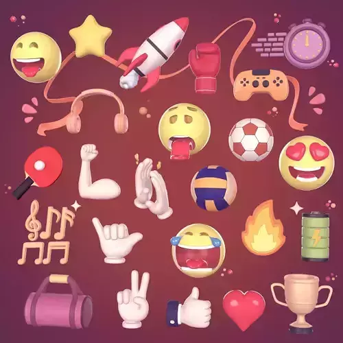 Cartoon Icons Pack - Hand - Smartphone - Smiley Emoji - Game Low-poly 3D model