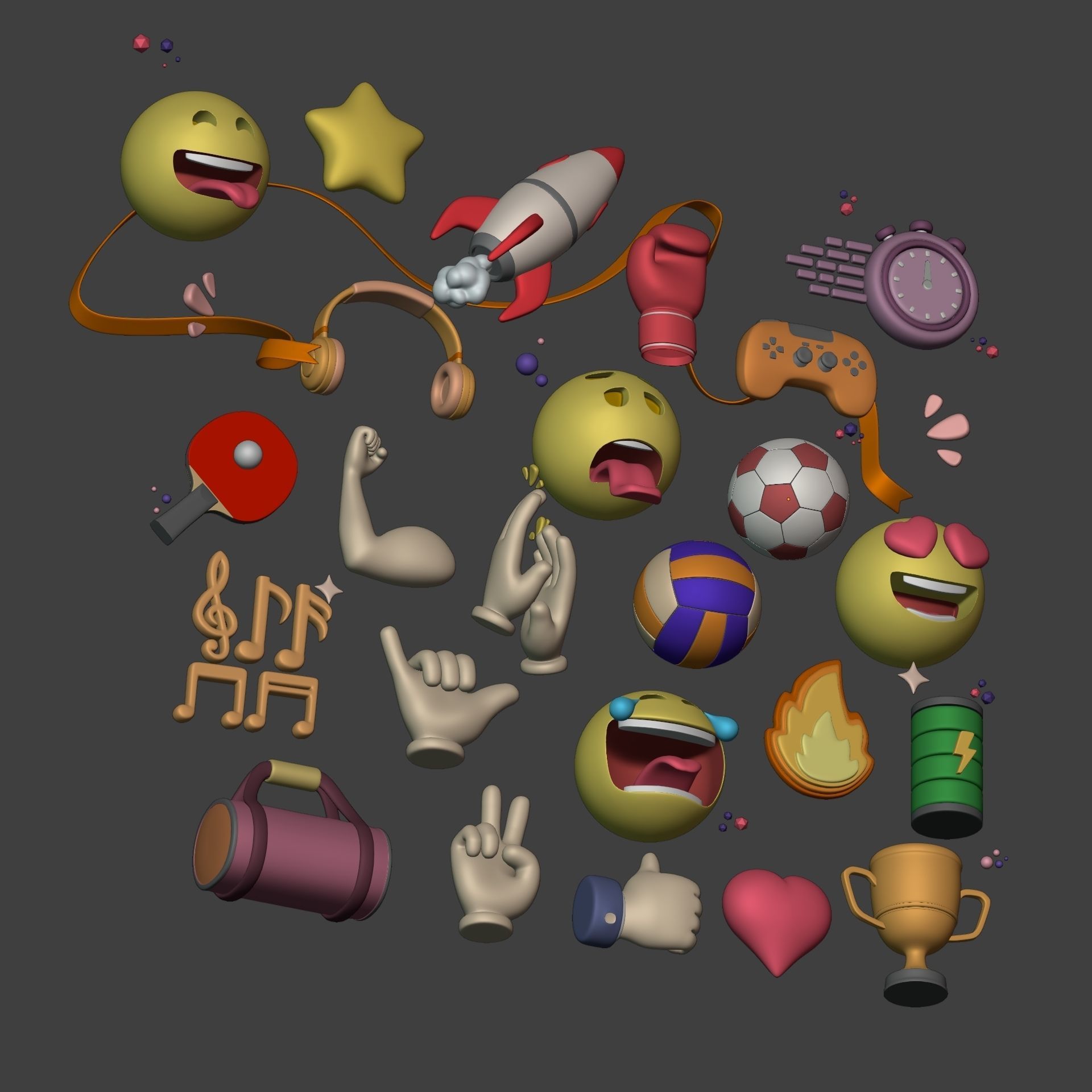 Cartoon Icons Pack - Hand - Smartphone - Smiley Emoji - Game Low-poly 3D model_5