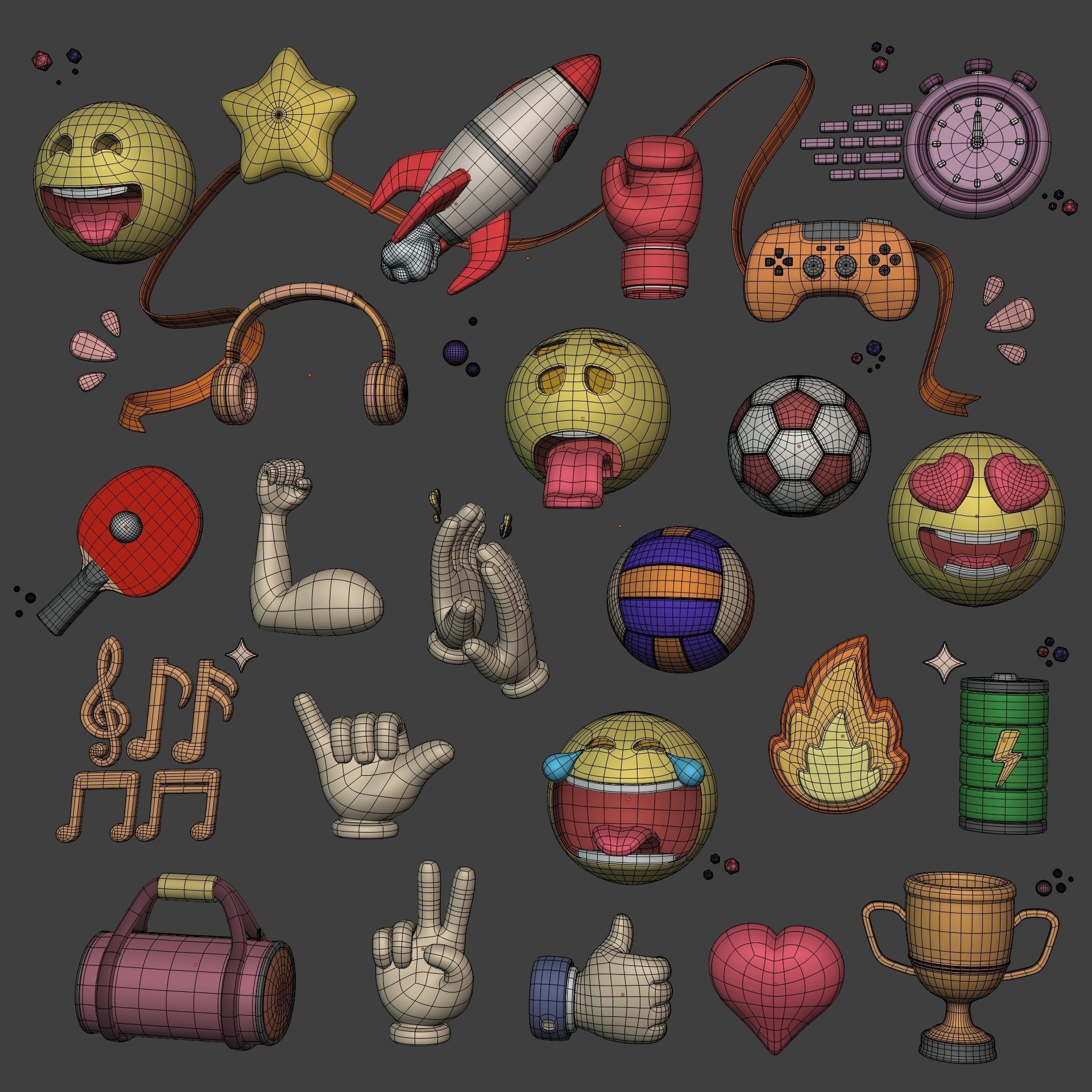 Cartoon Icons Pack - Hand - Smartphone - Smiley Emoji - Game Low-poly 3D model_2