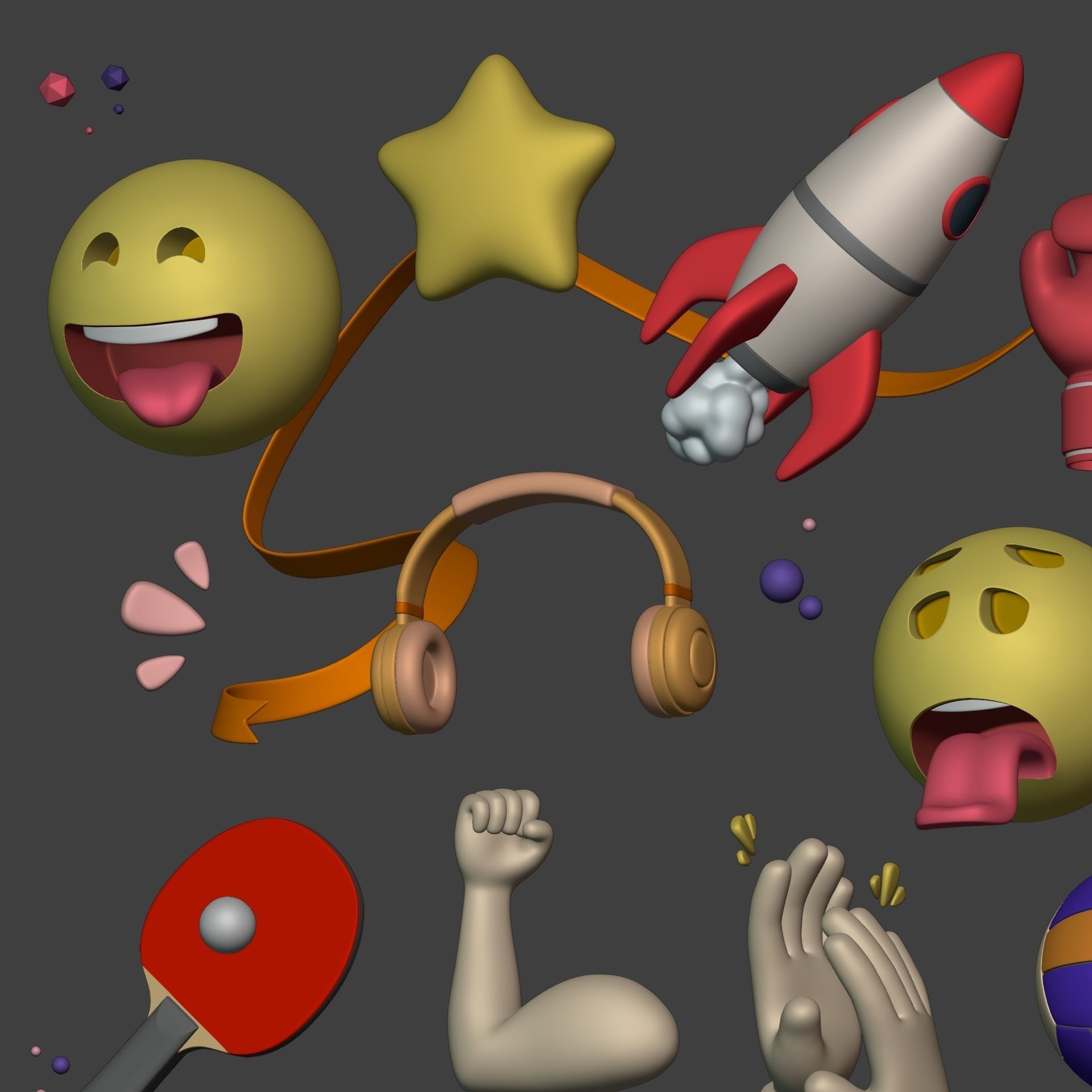 Cartoon Icons Pack - Hand - Smartphone - Smiley Emoji - Game Low-poly 3D model_9