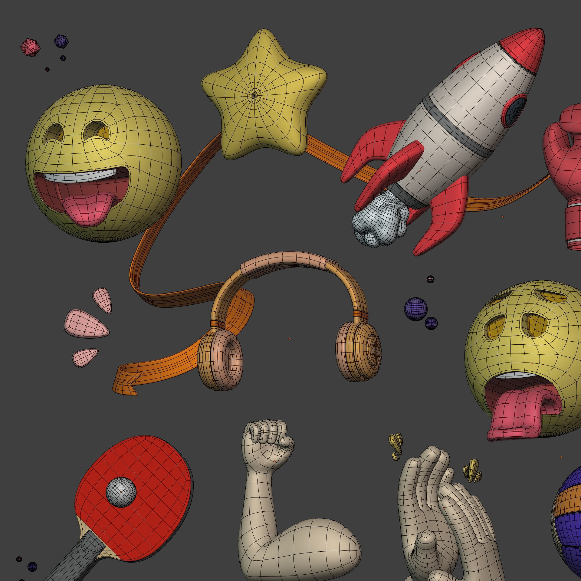 Cartoon Icons Pack - Hand - Smartphone - Smiley Emoji - Game Low-poly 3D model_10