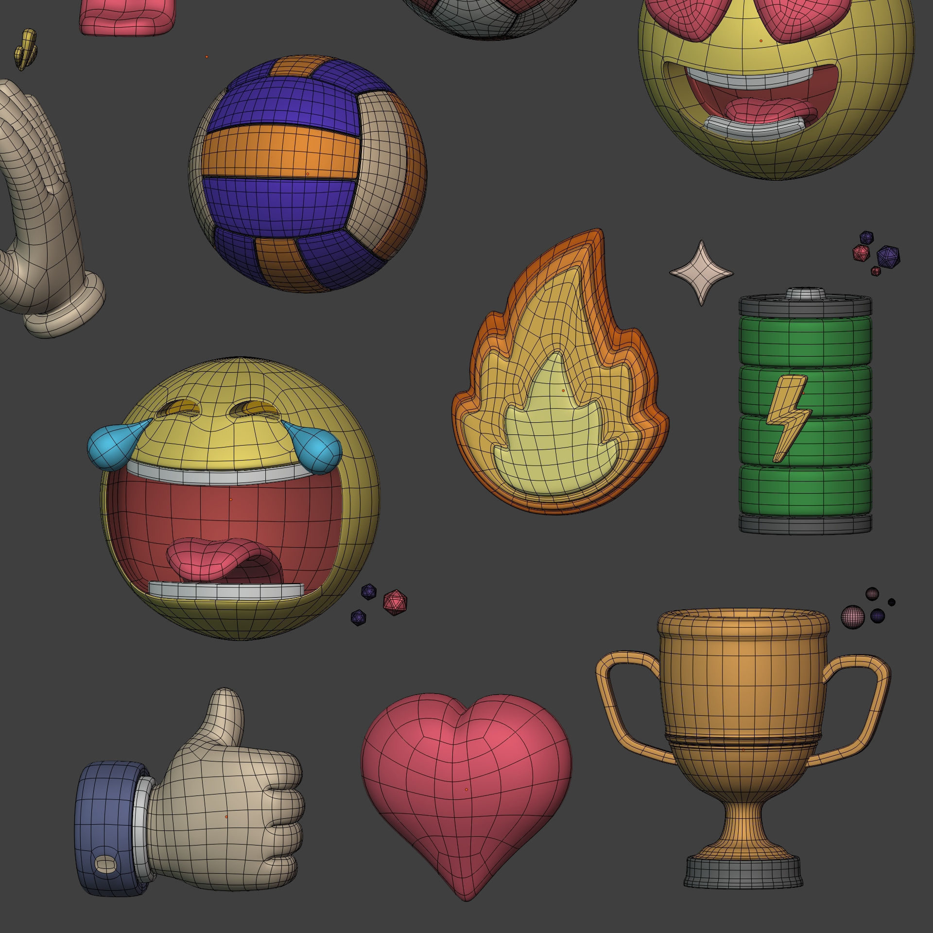 Cartoon Icons Pack - Hand - Smartphone - Smiley Emoji - Game Low-poly 3D model_16