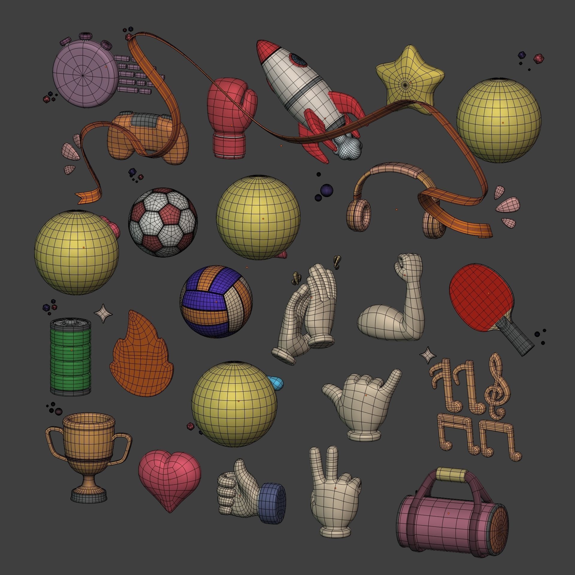 Cartoon Icons Pack - Hand - Smartphone - Smiley Emoji - Game Low-poly 3D model_8