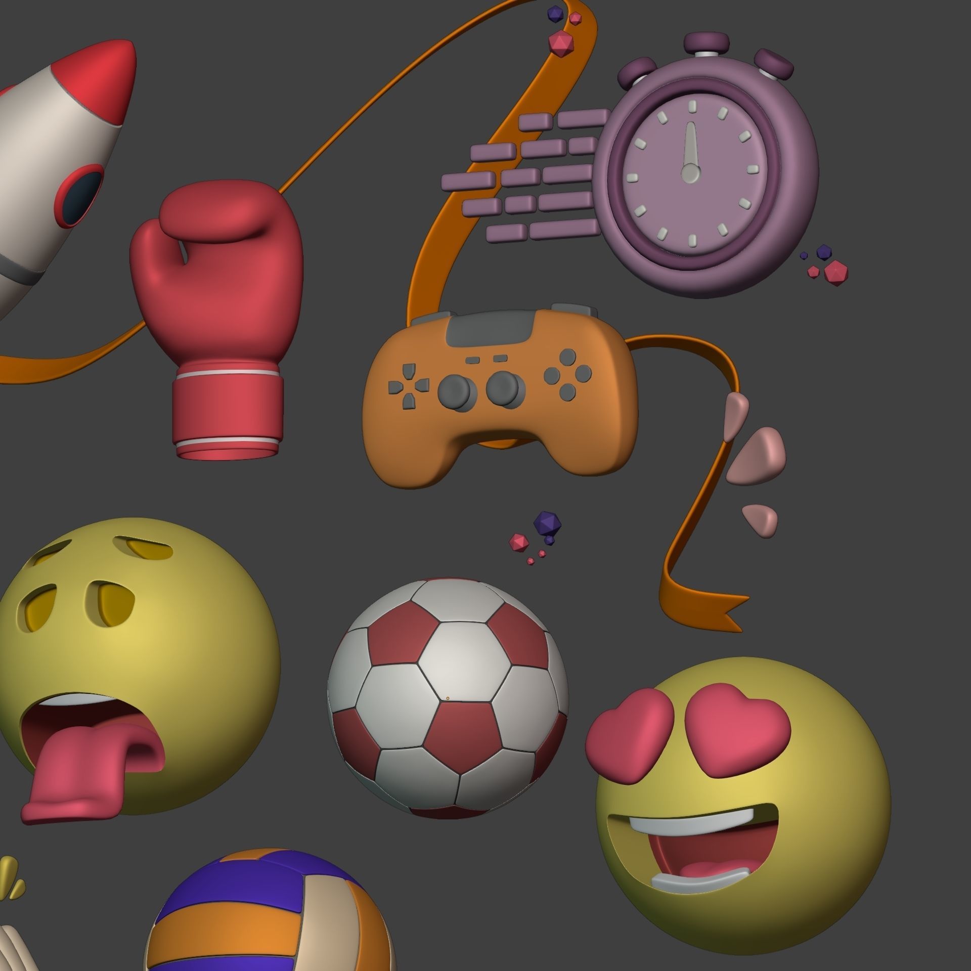 Cartoon Icons Pack - Hand - Smartphone - Smiley Emoji - Game Low-poly 3D model_11