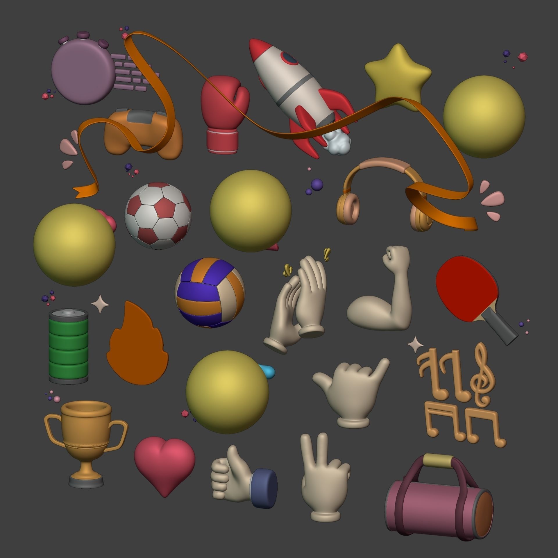 Cartoon Icons Pack - Hand - Smartphone - Smiley Emoji - Game Low-poly 3D model_7