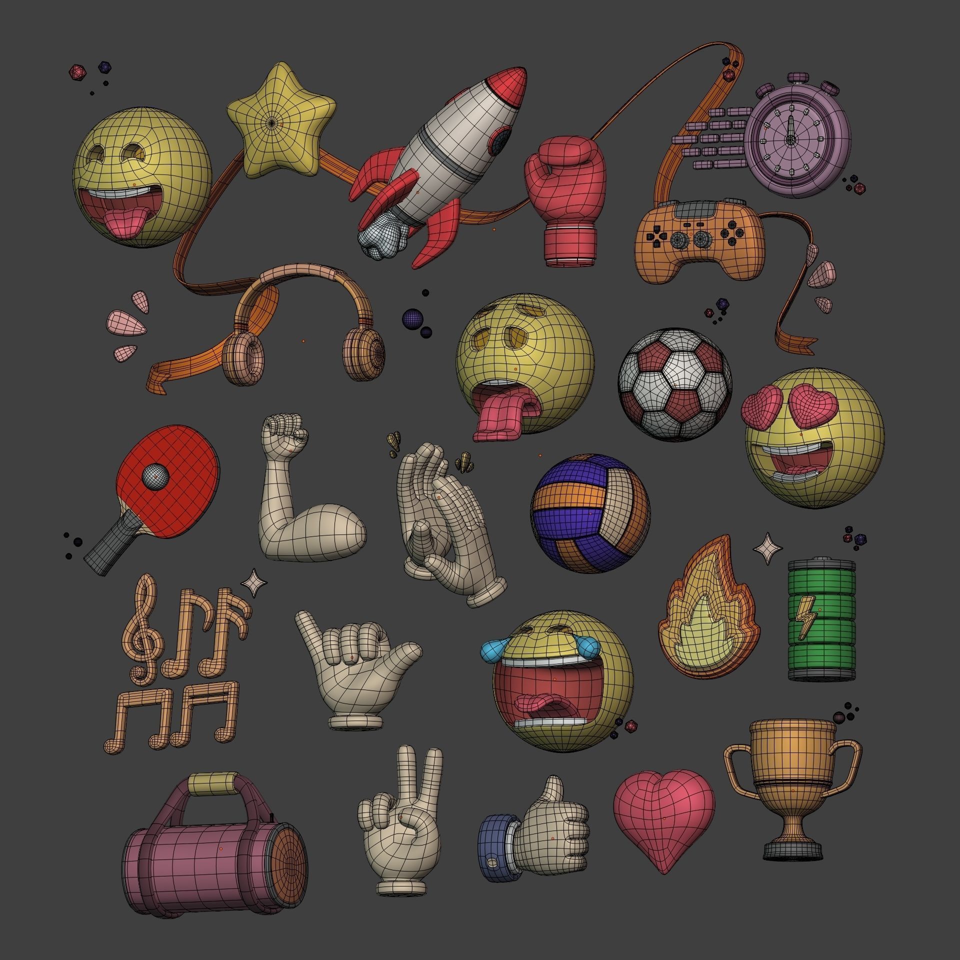 Cartoon Icons Pack - Hand - Smartphone - Smiley Emoji - Game Low-poly 3D model_4