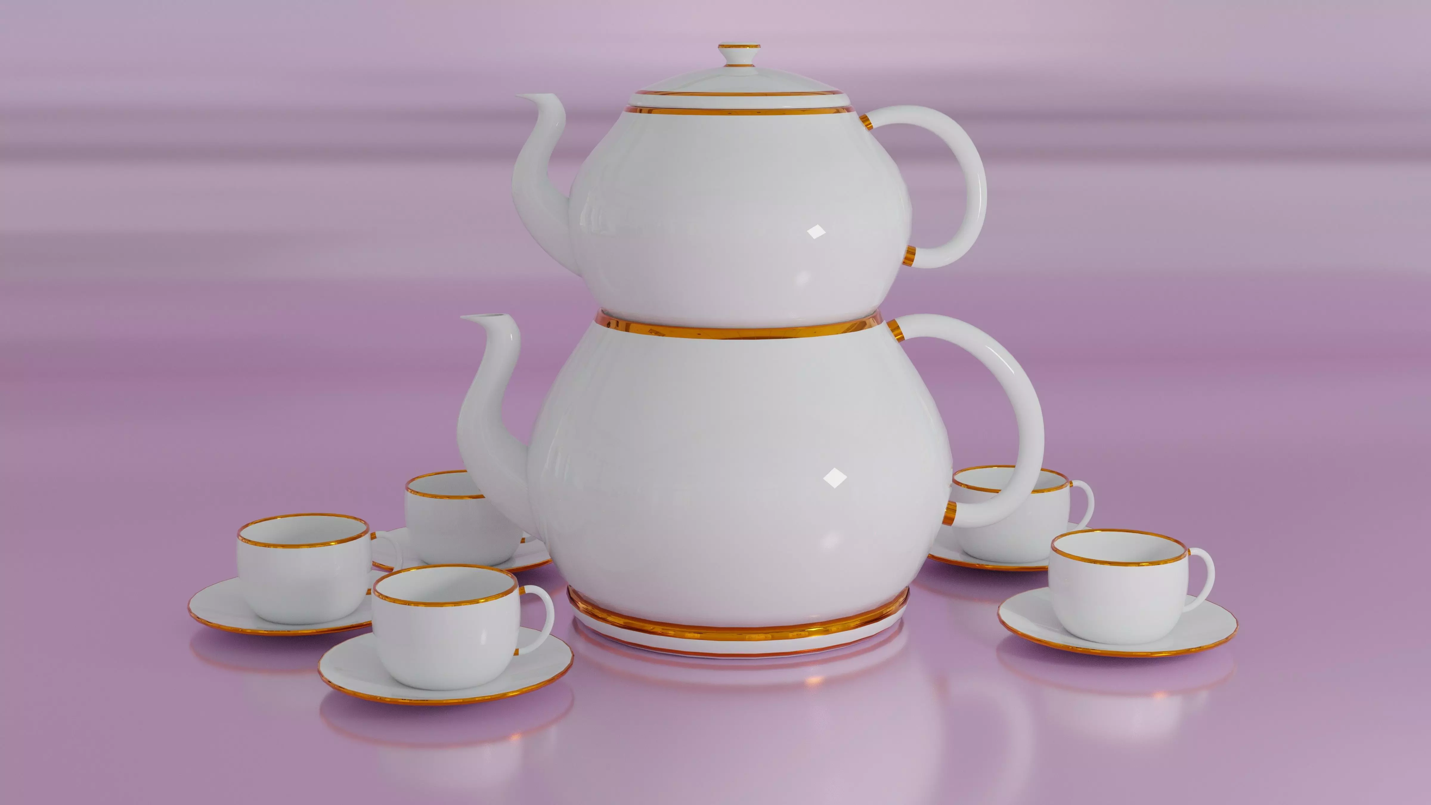 porcelain teapot and cup models Low-poly 3D model