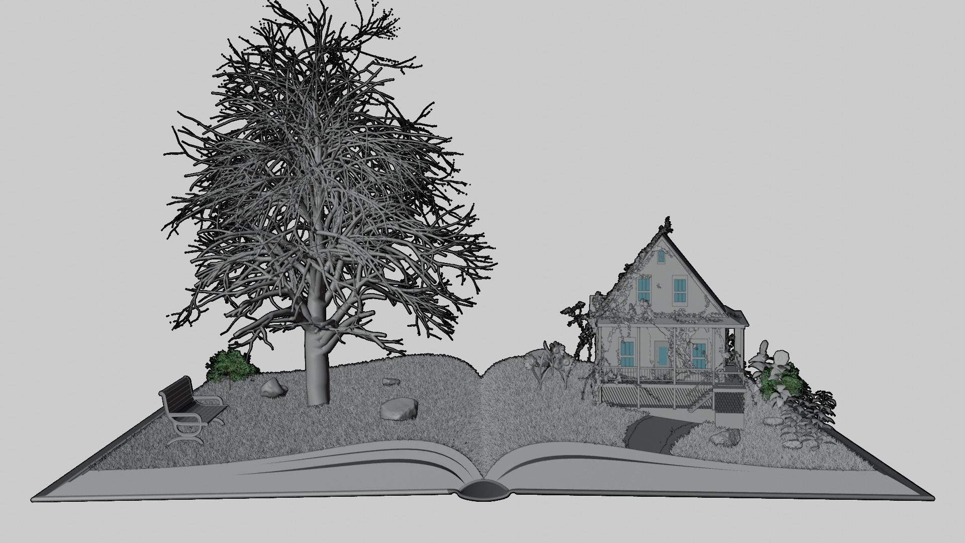 3D model of Magic book with a landscape - Nature 3D model_5