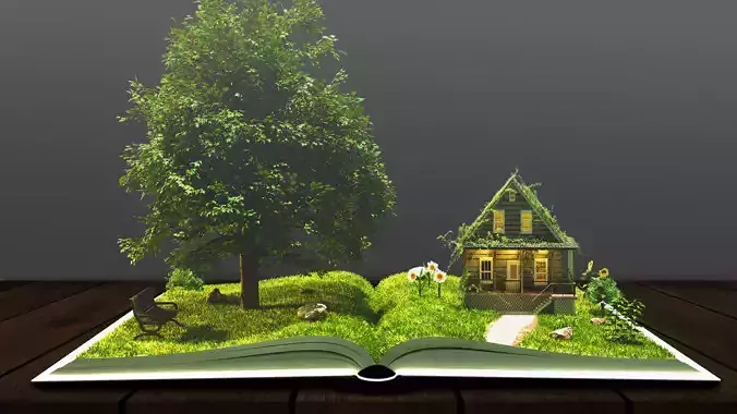 3D model of Magic book with a landscape - Nature