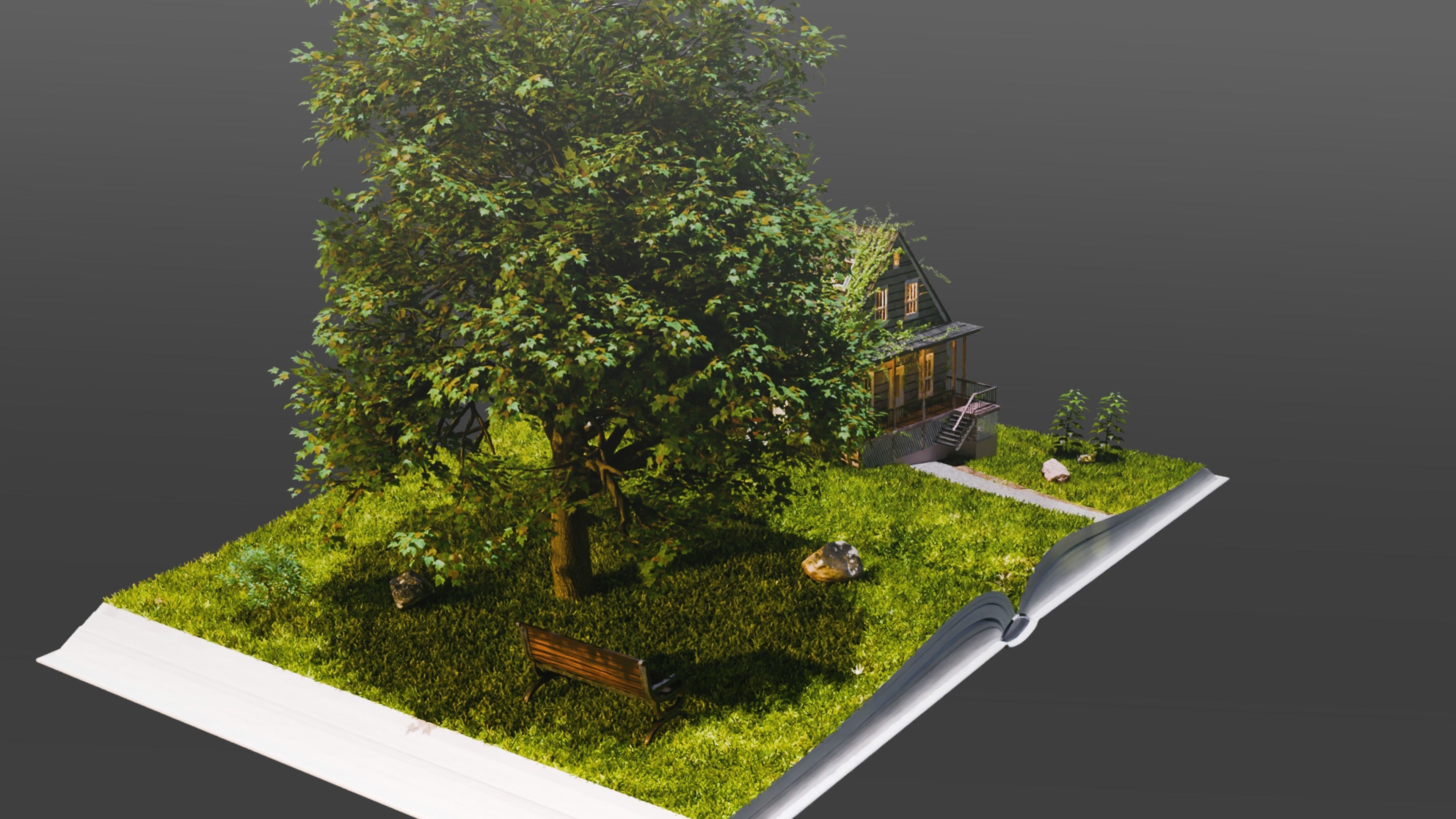 3D model of Magic book with a landscape - Nature 3D model_3