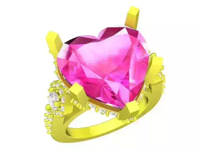 A7691 Luxury Heart Diamond Women Ring 3D Print