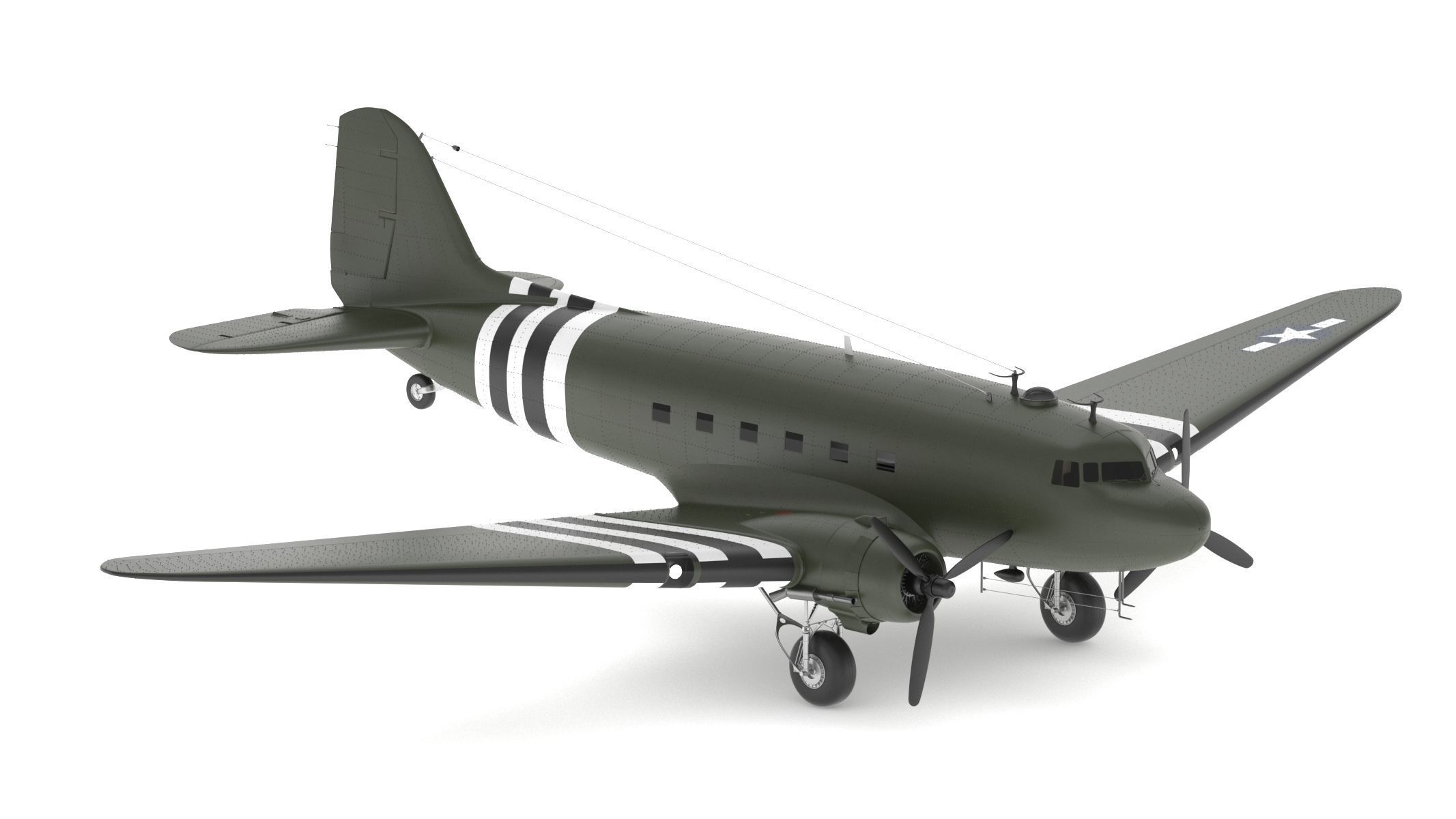 Douglas C-47 Skytrain Military Transport Aircraft 3D model_3