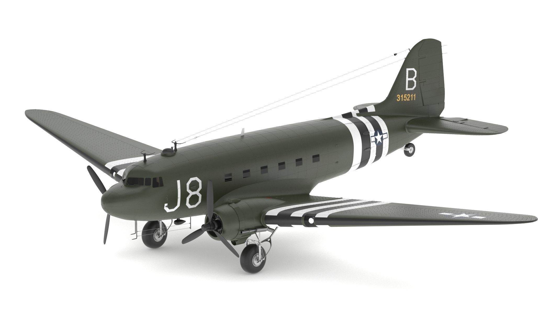 Douglas C-47 Skytrain Military Transport Aircraft 3D model_1