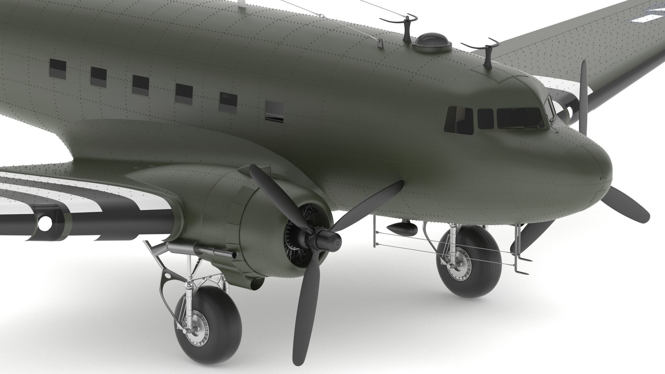 Douglas C-47 Skytrain Military Transport Aircraft 3D model_13