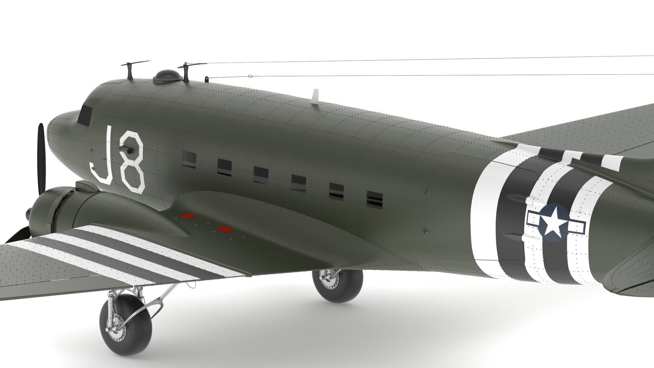 Douglas C-47 Skytrain Military Transport Aircraft 3D model_17