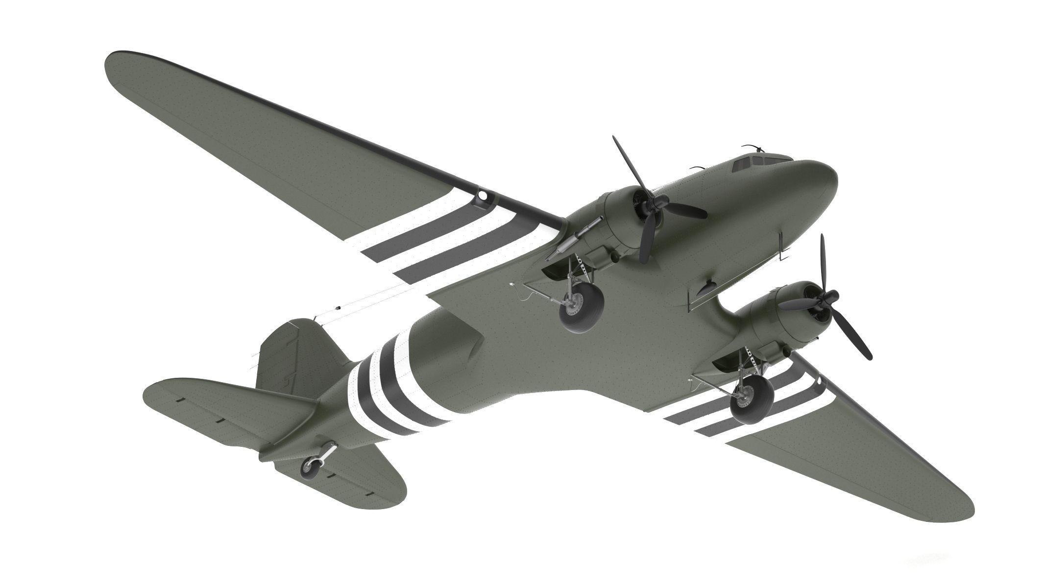 Douglas C-47 Skytrain Military Transport Aircraft 3D model_9