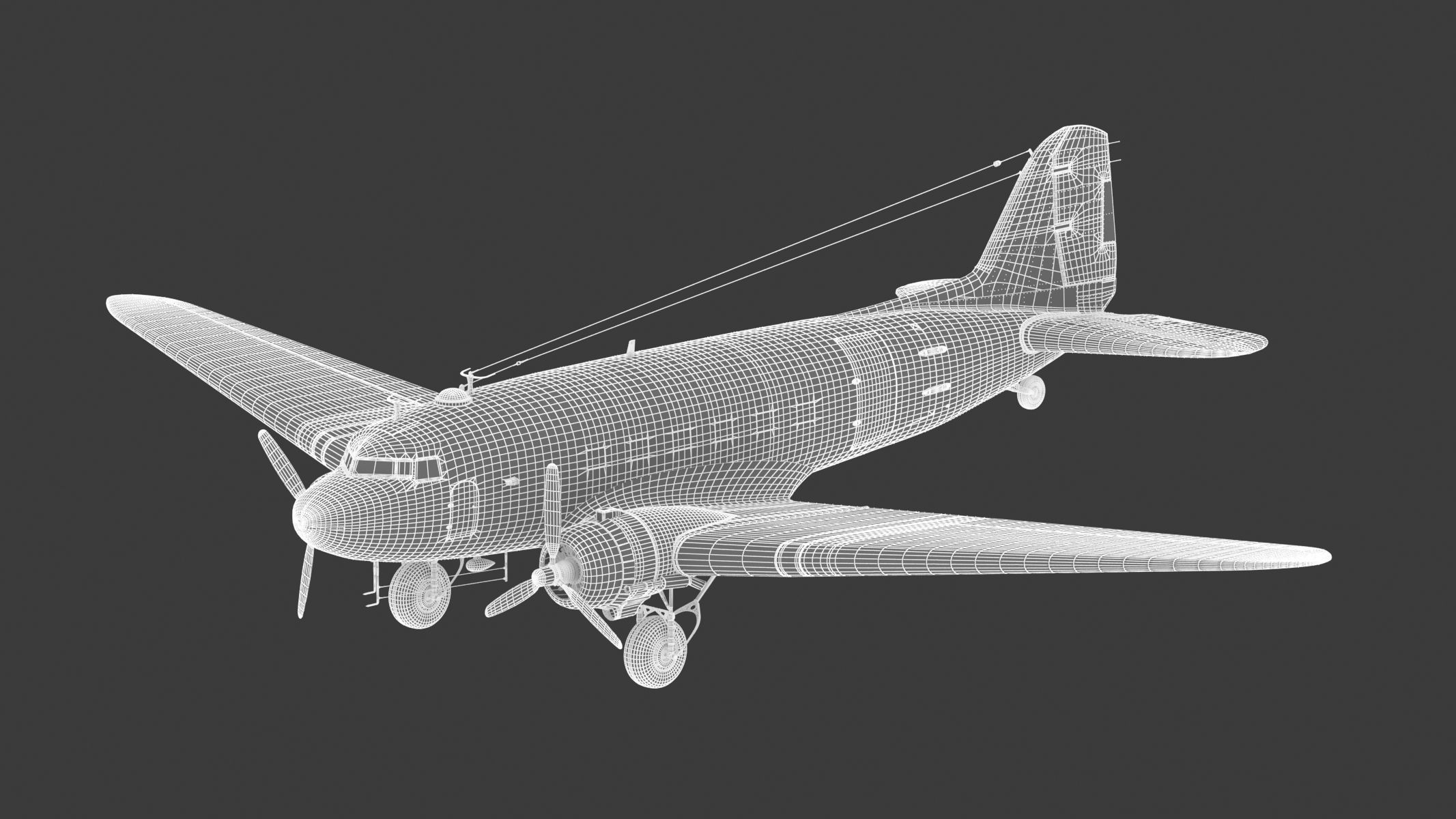 Douglas C-47 Skytrain Military Transport Aircraft 3D model_25