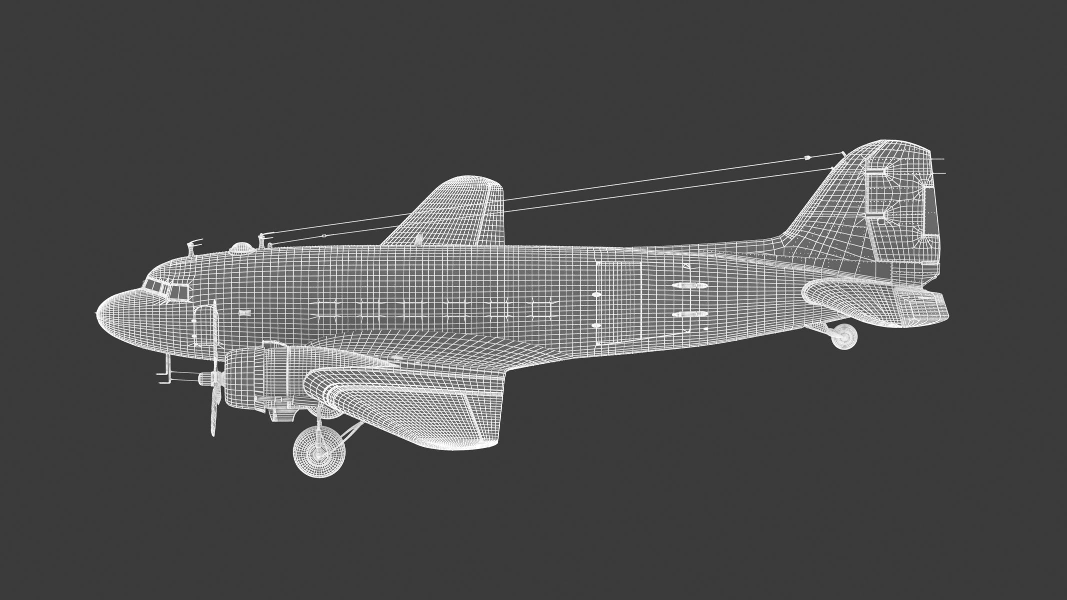 Douglas C-47 Skytrain Military Transport Aircraft 3D model_24