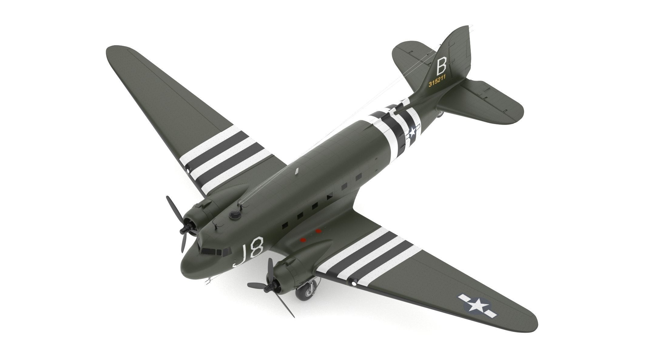 Douglas C-47 Skytrain Military Transport Aircraft 3D model_8