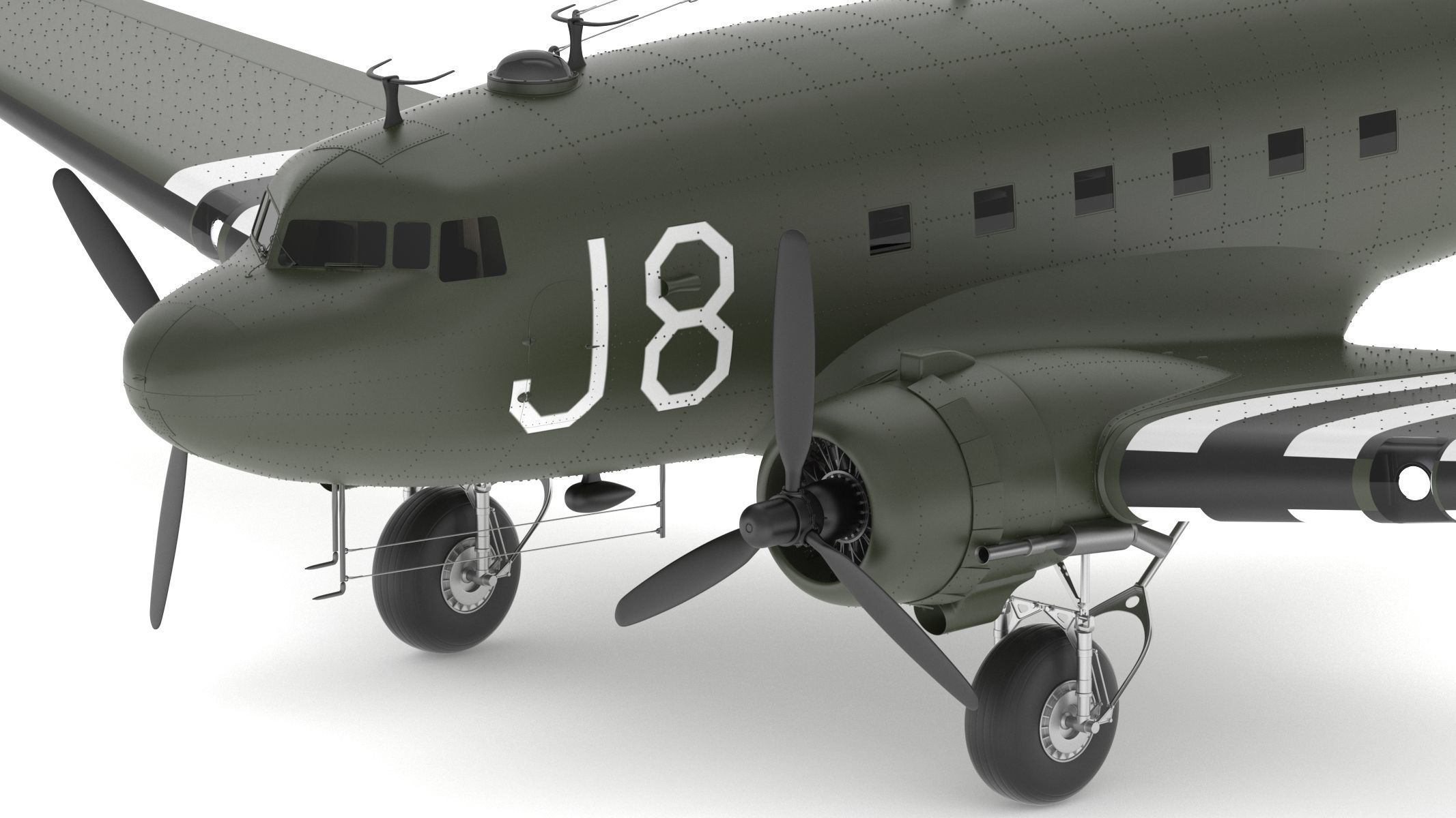 Douglas C-47 Skytrain Military Transport Aircraft 3D model_11