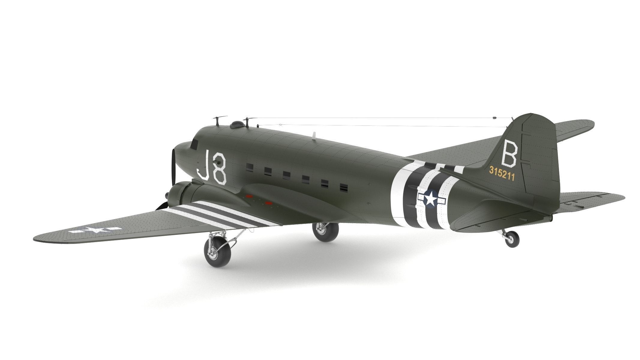 Douglas C-47 Skytrain Military Transport Aircraft 3D model_7