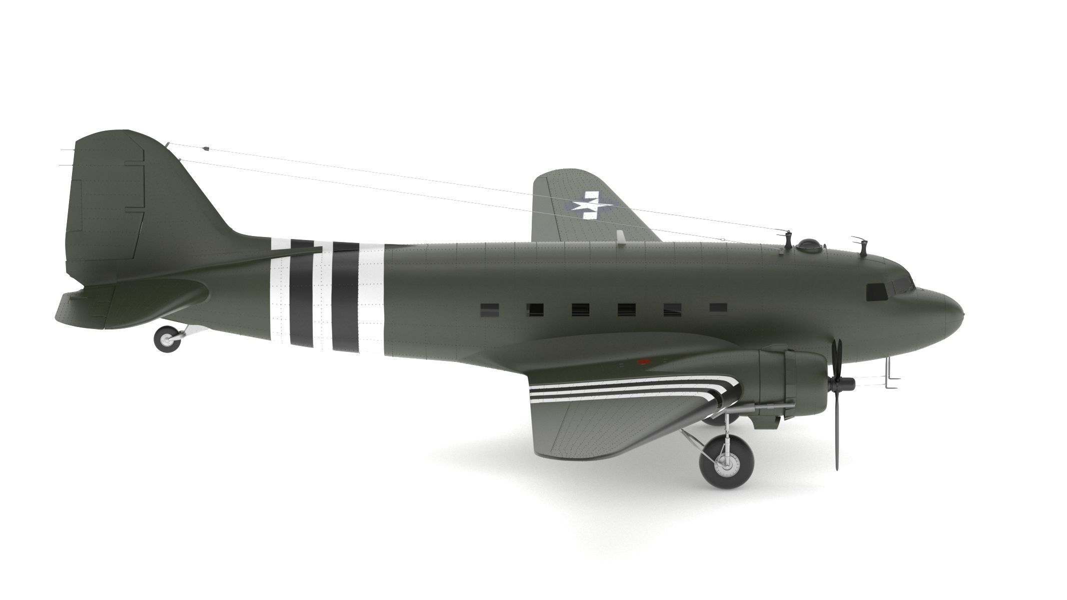 Douglas C-47 Skytrain Military Transport Aircraft 3D model_4