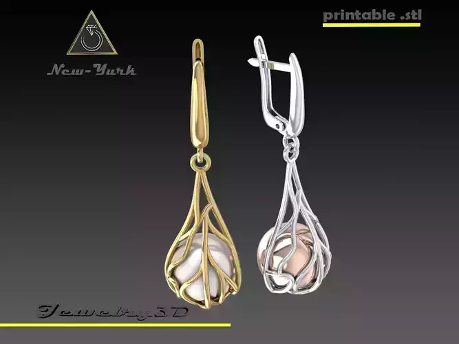 Printable earrings with pearl or gold-sphere STL