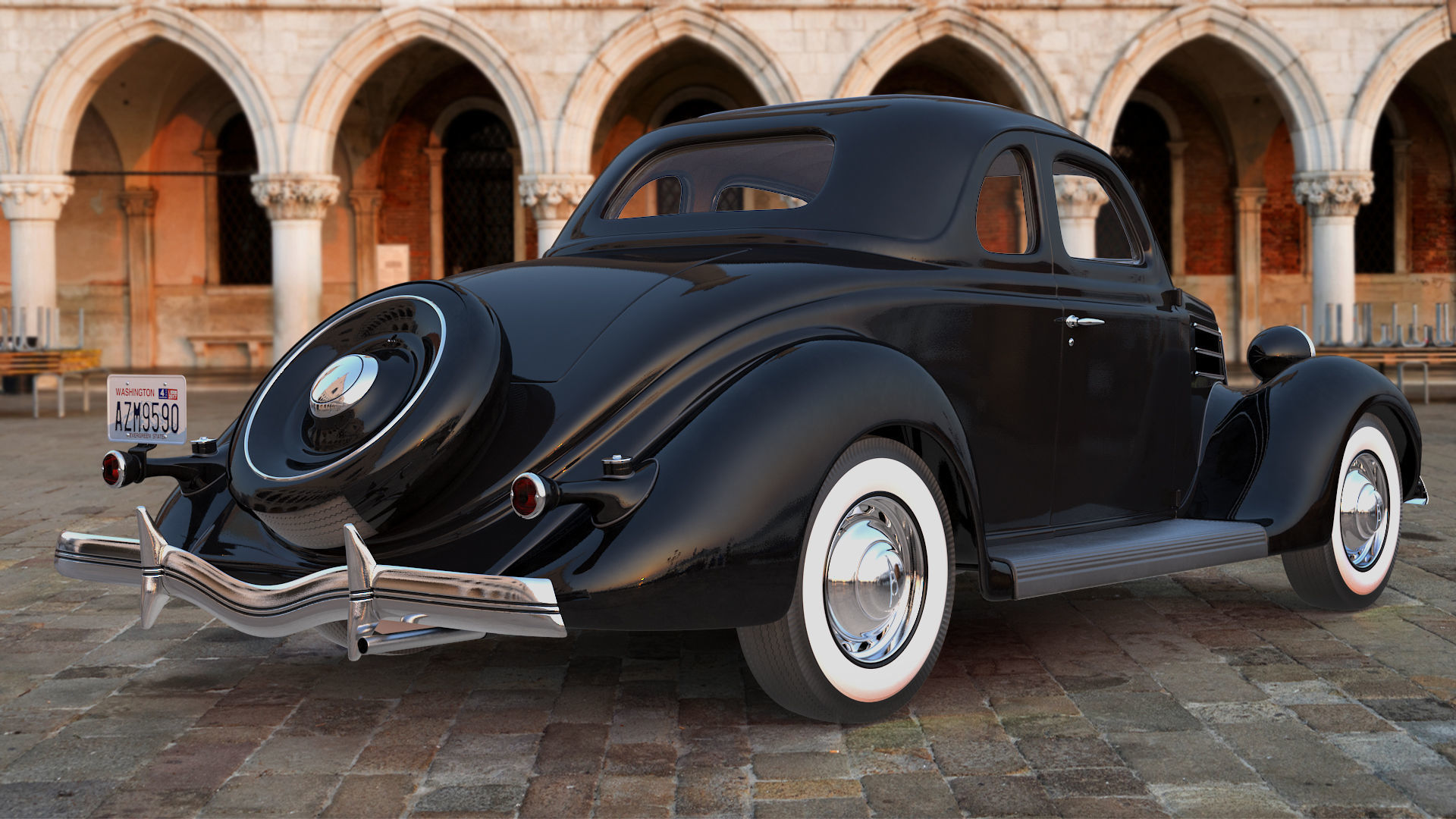 1930s Generic Coupe Car Black 3D model_4