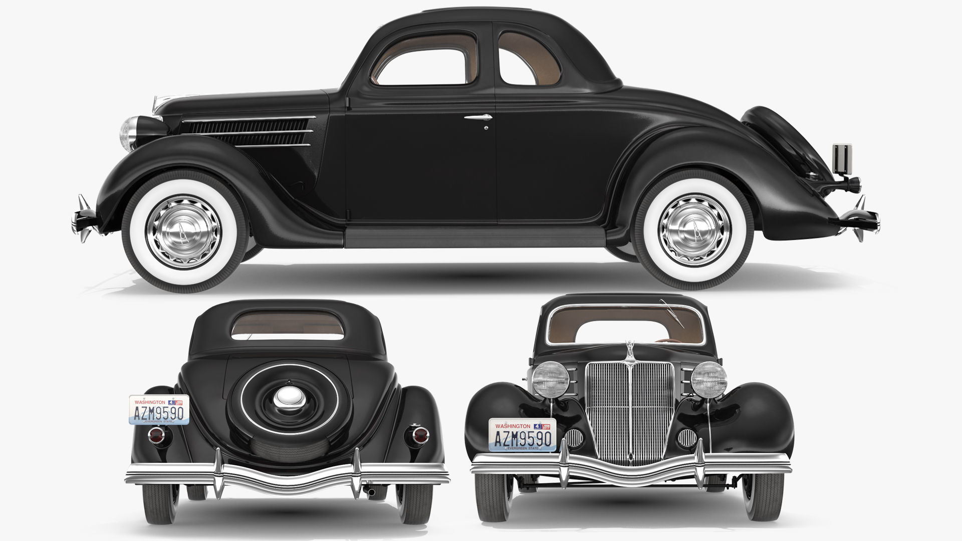 1930s Generic Coupe Car Black 3D model_9