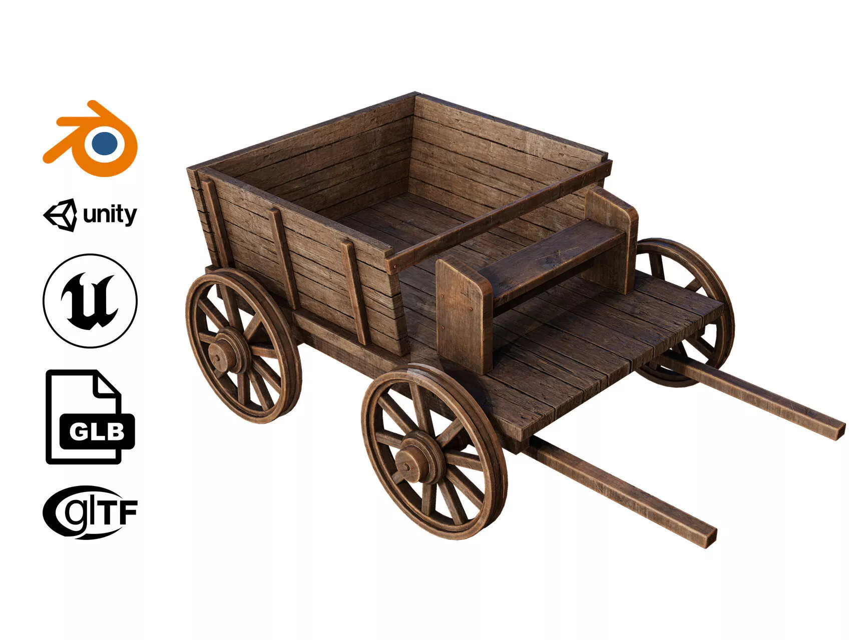 Old wooden carriage Low-poly 3D model