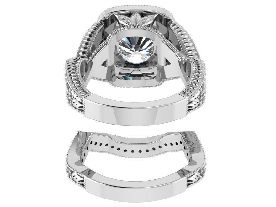 Square Halo Twisted Ring With Band 1657 3D print model_3