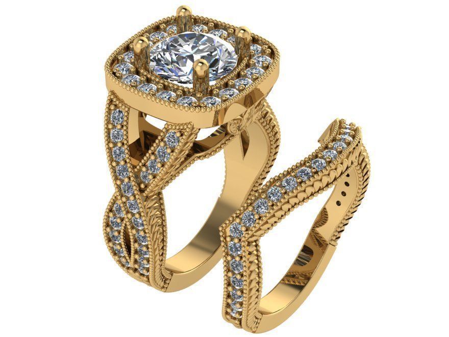 Square Halo Twisted Ring With Band 1657 3D print model_1