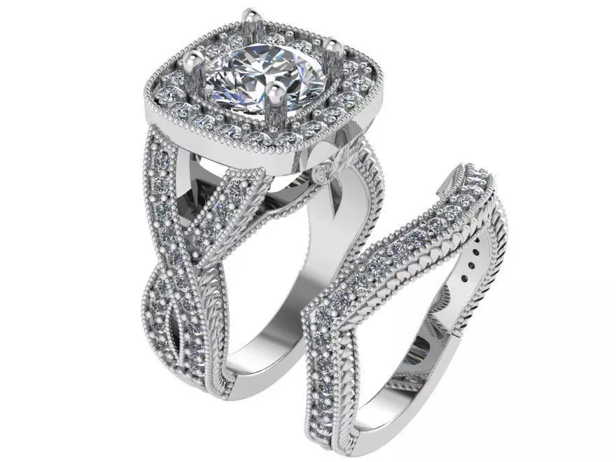 Square Halo Twisted Ring With Band 1657 3D print model_0