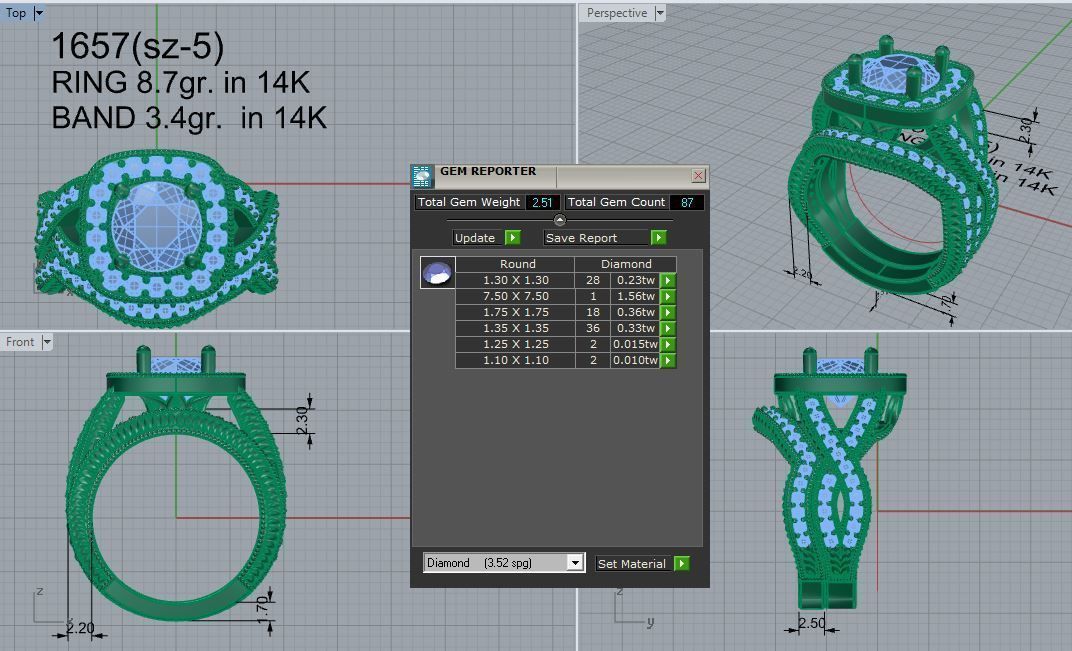 Square Halo Twisted Ring With Band 1657 3D print model_4