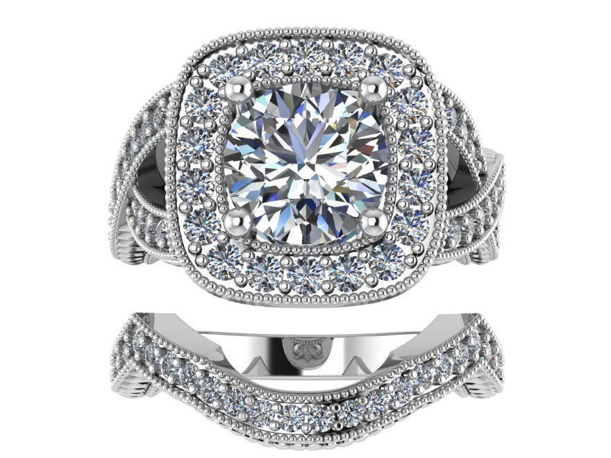 Square Halo Twisted Ring With Band 1657 3D print model_2