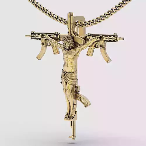 CHRIST Jesus AK47 gun pendant  gold printable jewelry 3D model