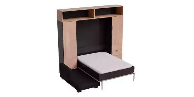 Black Sofa Wall Bed Wooden Cabinet Opened Low-poly 3D model