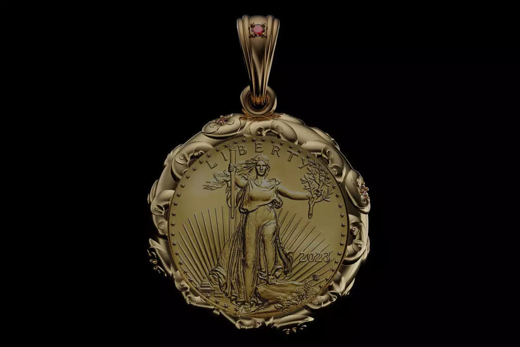 rubies and flowers american gold statue of liberty coin frame 3D print model