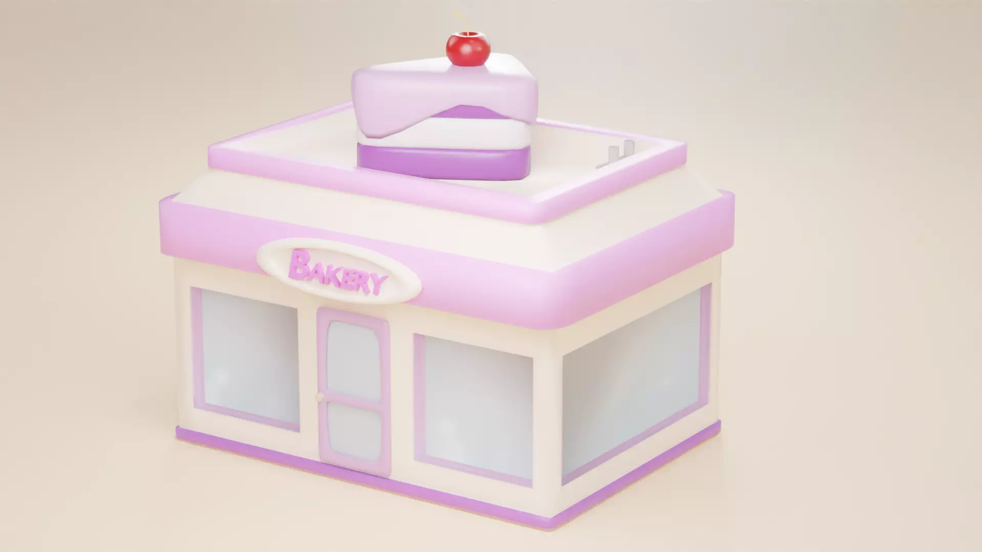 Bakery house Low-poly 3D model_0