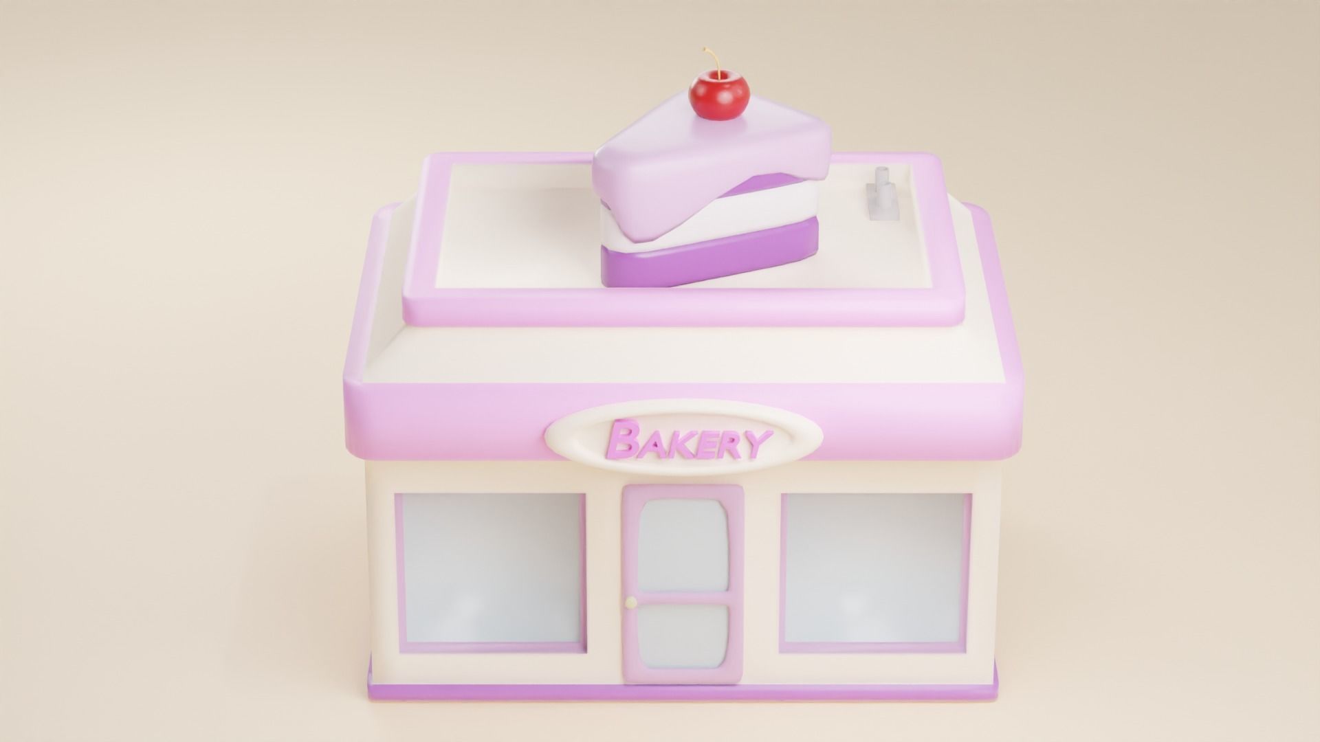 Bakery house Low-poly 3D model_1