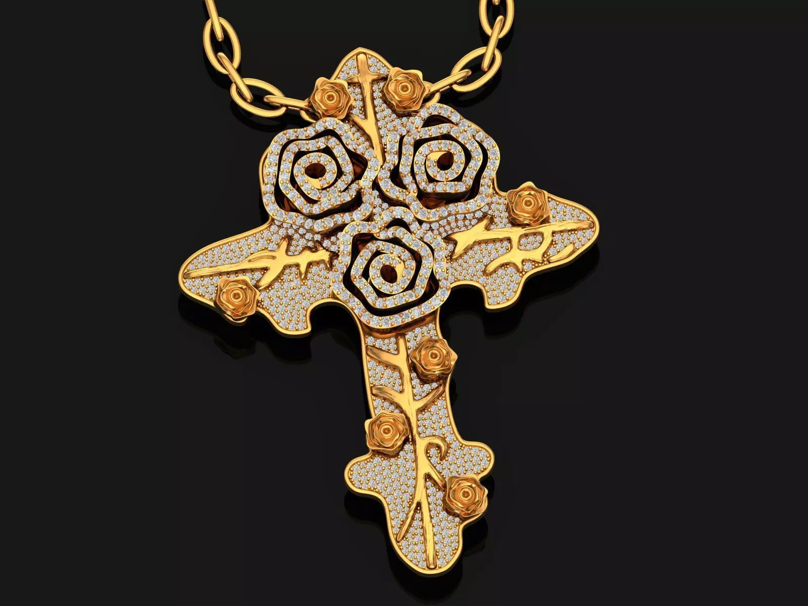 Cross with flower pendant 3D print model_0