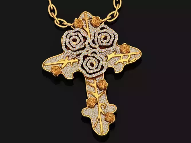 Cross with flower pendant 3D print model Cross with flower pendant 3D print model
