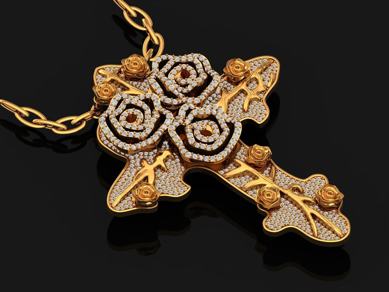 Cross with flower pendant 3D print model_1
