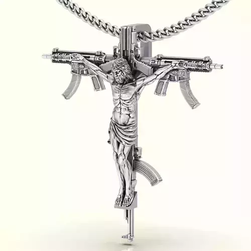 CHRIST JESUS pendant AK47gun gold printable jewelry 3D model