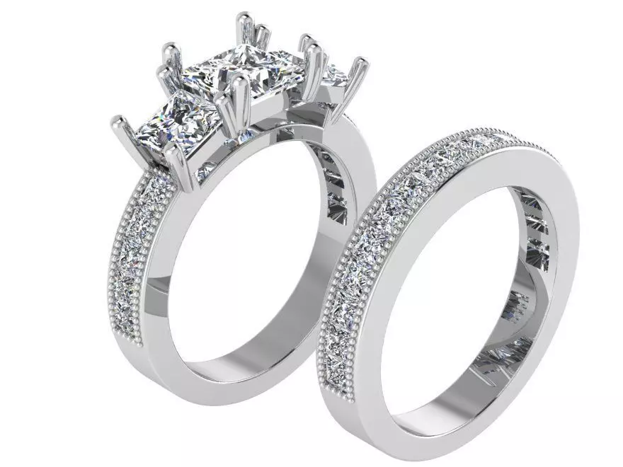 3 Stone Princess Ring With Band 1679 3D print model