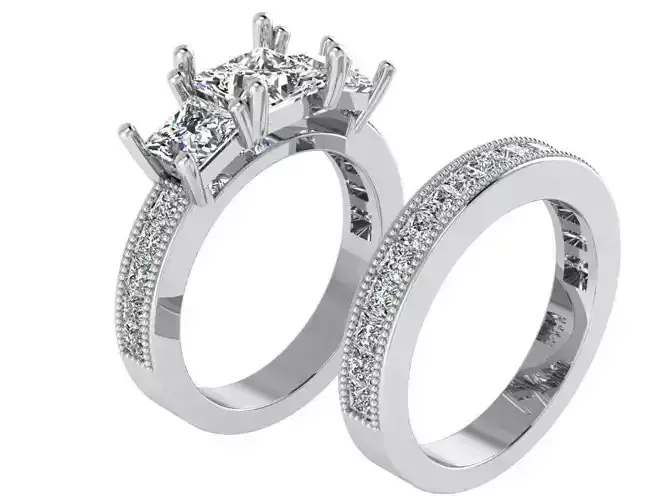 3 Stone Princess Ring With Band 1679