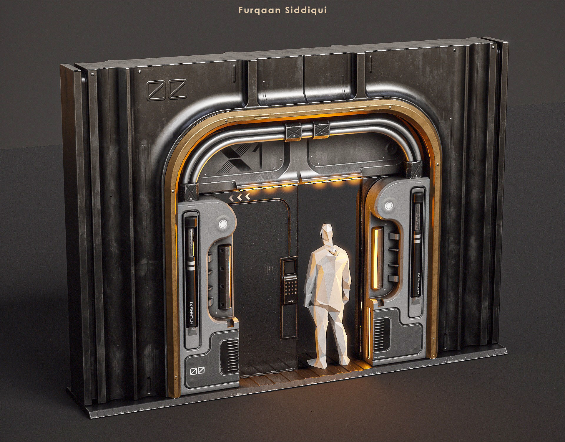 Sci-fi Door X1 PBR Low-poly 3D model_6